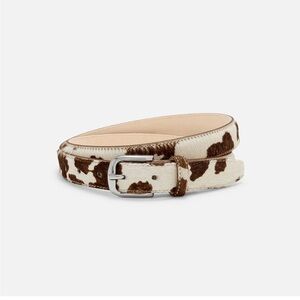 AUREUM No. 14 Belt | Brown and White Cow Ponyhair & Silver | Cowhide print